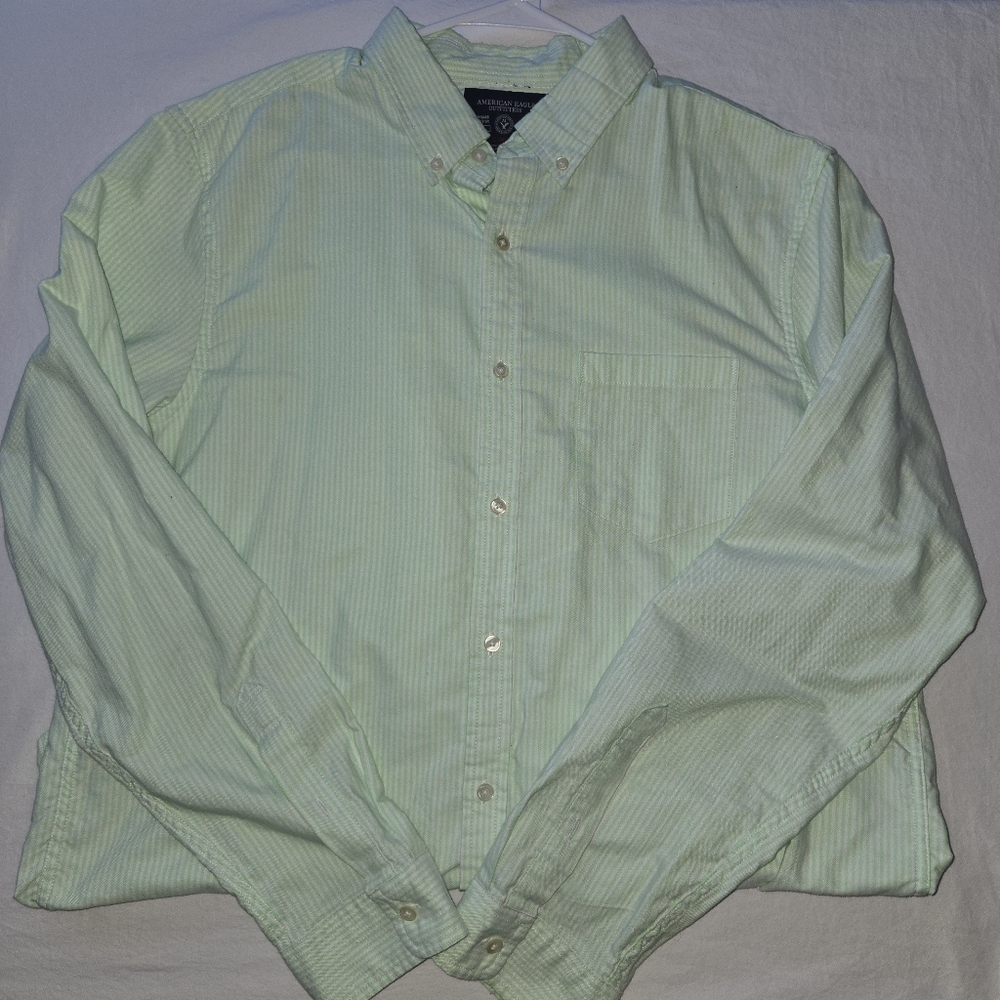 AMERICAN EAGLES Mens Green Stripe Button Shirt, XL